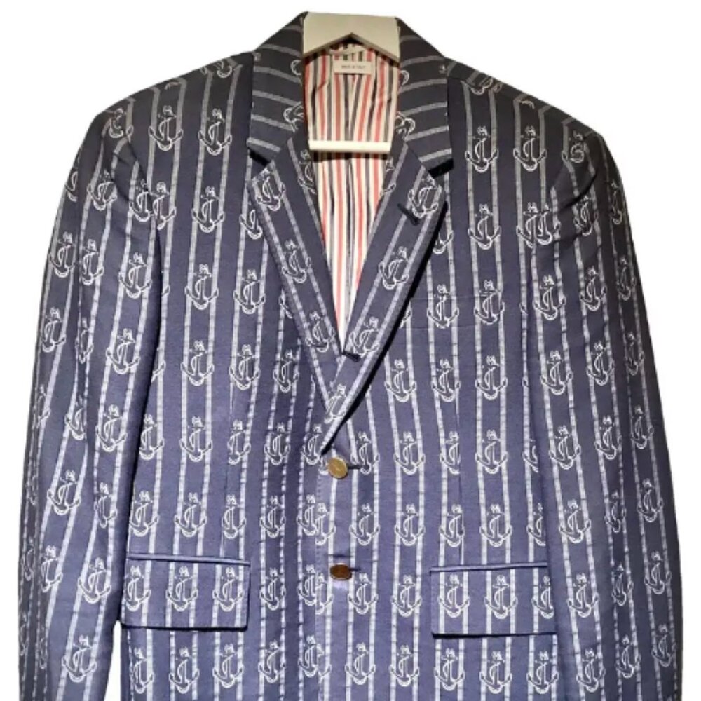 Thom Browne Size 2 GUC Nautical Anchor Gold Buttons Sport Coat